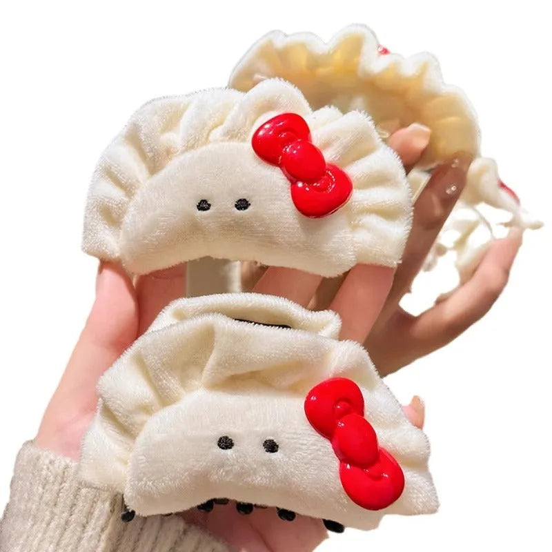 Plush bowknot dumpling grip hair barrette for women with bow detail