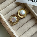 Round gold electroplated retro earrings for women with French-inspired geometric design