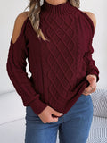 Gray women's strapless pullover sweater with a twisted knit pattern and lantern long sleeves.