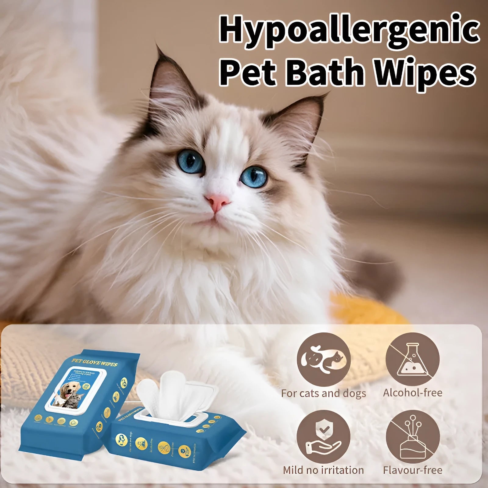Disposable pet grooming gloves for cats and dogs in 20-piece wash-free packs