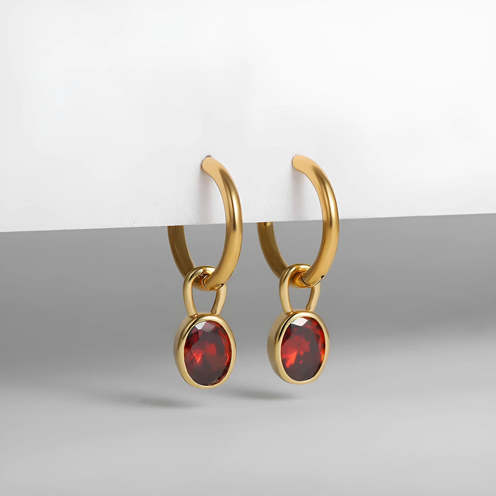 Close-up of women's retro simple oval zircon earrings in copper, showing the six available colour options.