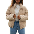 Women's apricot corduroy jacket with stand collar and full-length zip, wadded construction