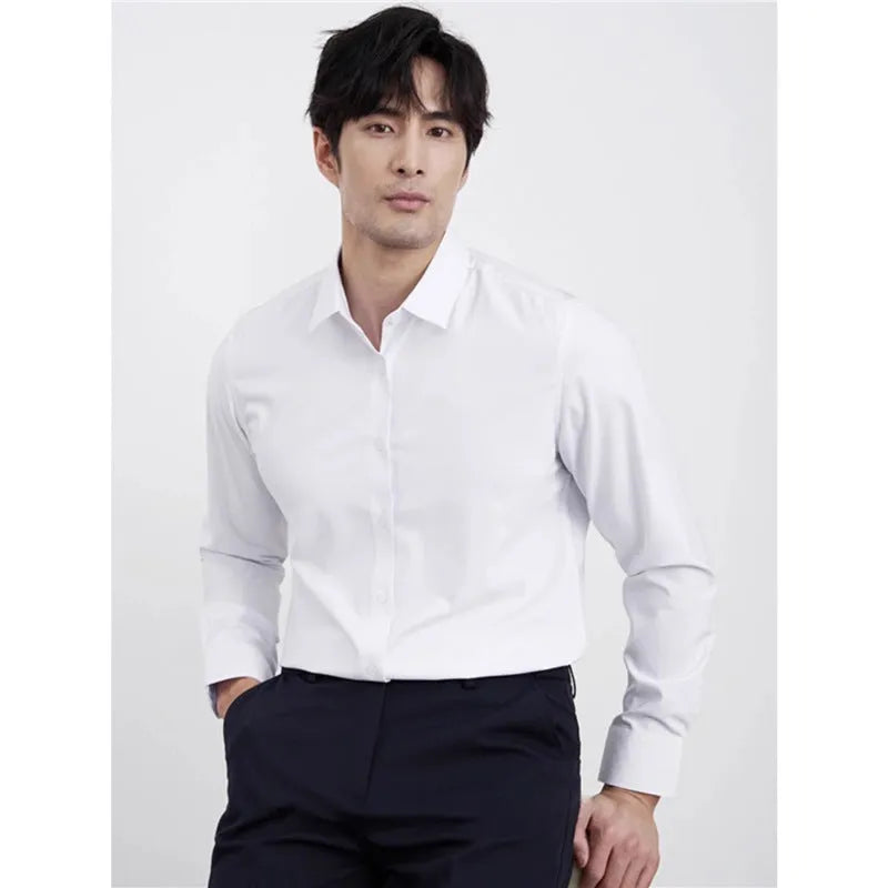 Men's wine red business casual shirt with slim fit and long sleeves