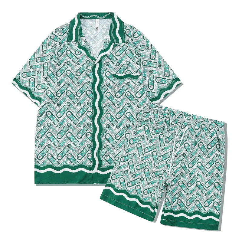 Beach plaid print shirt and trousers outfit set in European style for teenage summer wear