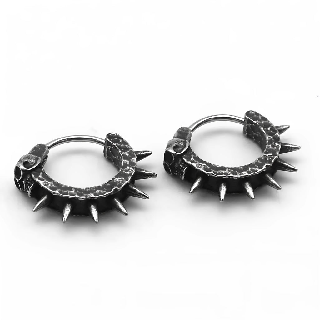 Alloy geometric motorcycle earrings with punk styling and retro black finish
