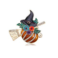 Halloween Pumpkin Witch Brooch in retro style with zinc alloy body, pumpkin and skull elements, unisex decoration pin.
