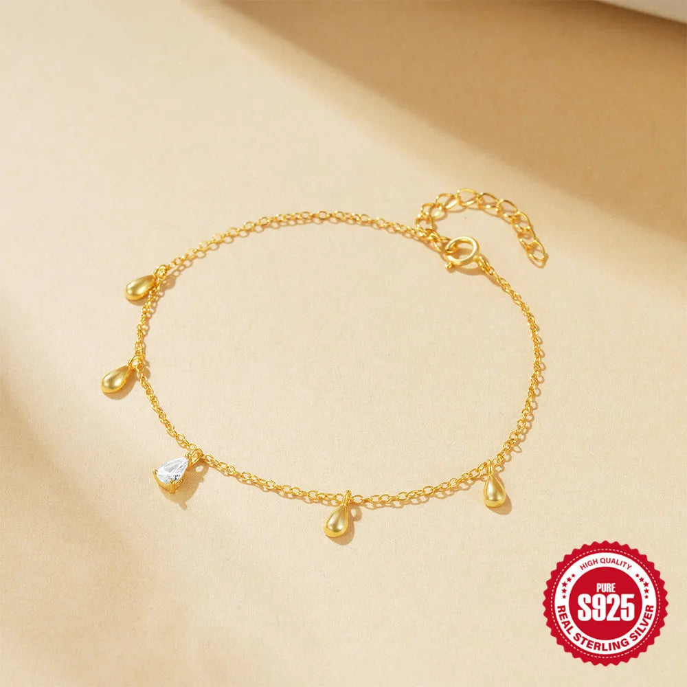 S925 sterling silver water drop diamond pendant bracelet with gold plating