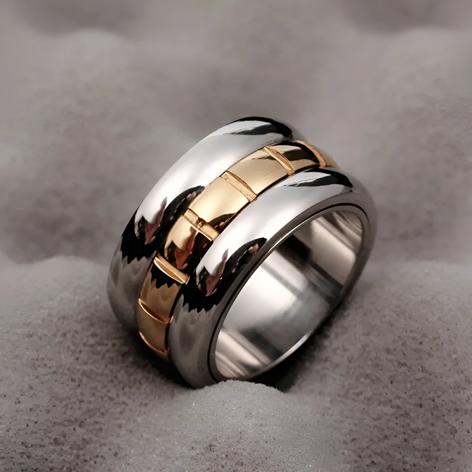 Gold titanium steel knuckle ring with ultra-wide rotatable band design