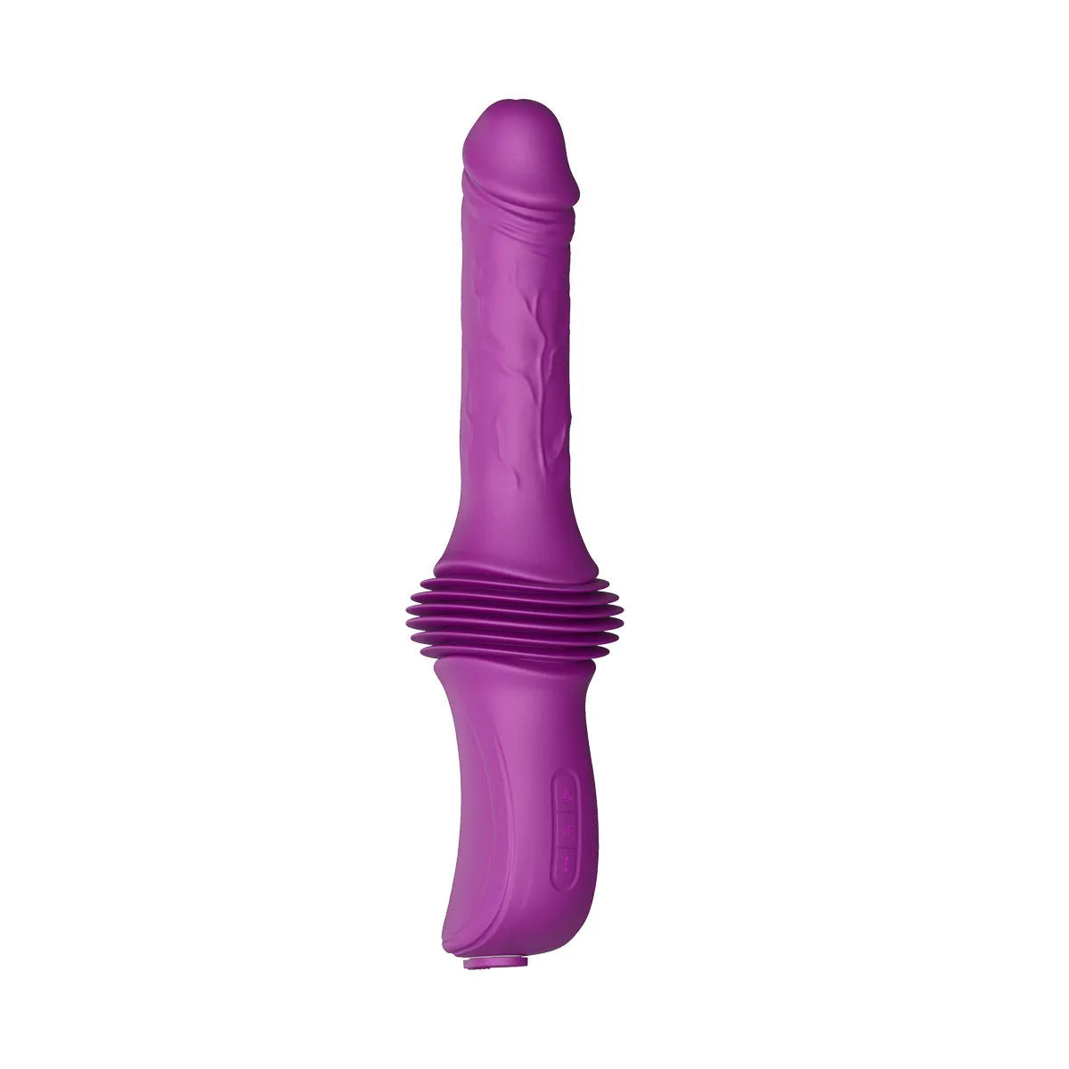 Purple automatic telescoping vibrating simulation device for women, 290x76x42mm, 167mm insertable head, 70mm stroke