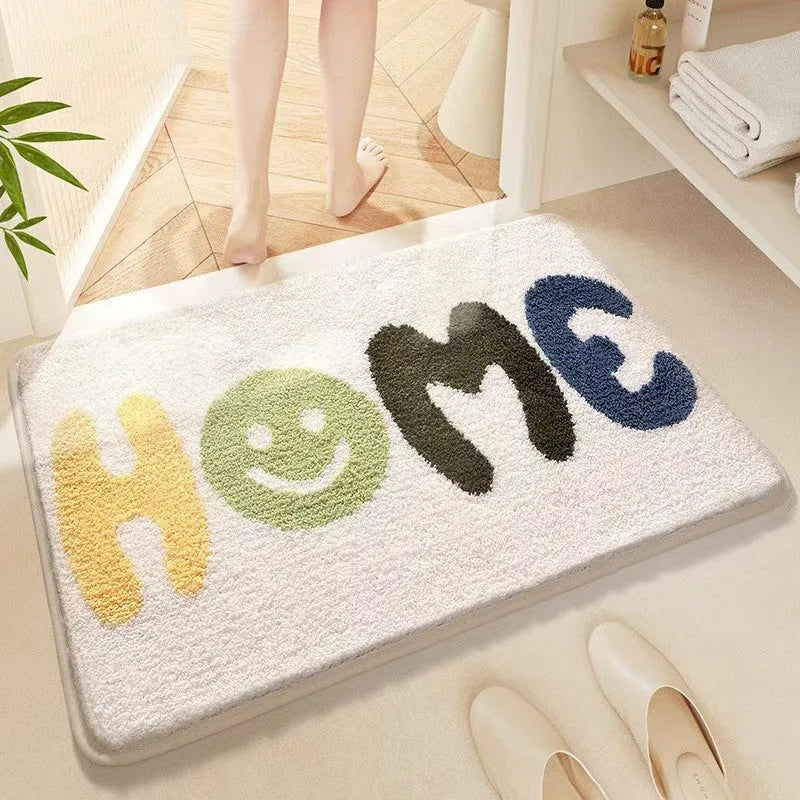 Square rainbow print polyester carpet mat with plastic bottom in Sky Sea colour.