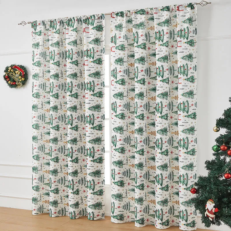 American-style rectangular polyester curtain with Christmas printed designs in red and blue colour options