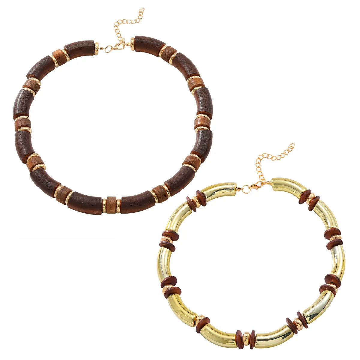 Women's layered wooden necklace and matching bracelet set in European exaggerated style