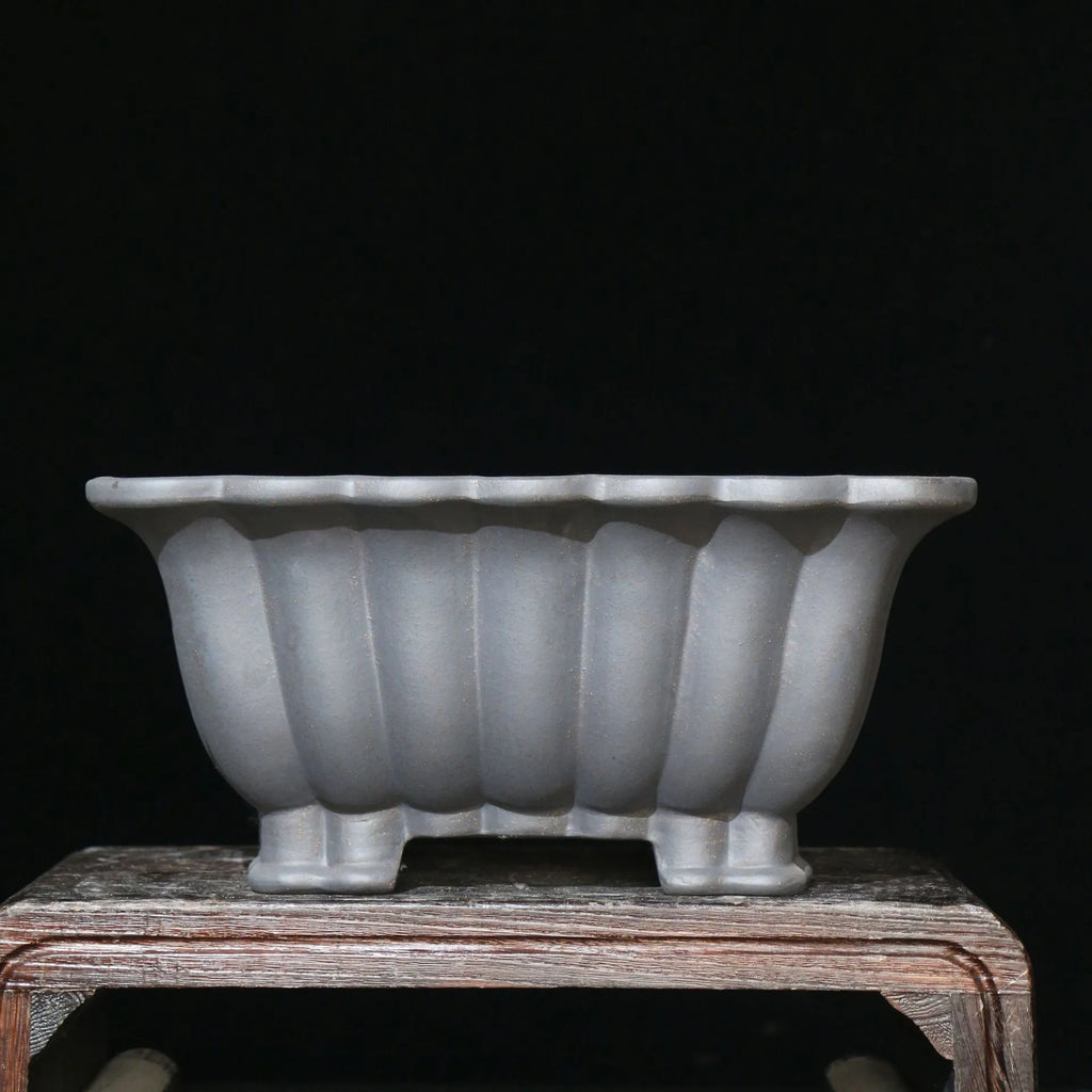 Square purple sand ceramic bonsai pot with classical design for desktop plant display