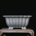 Square purple sand ceramic bonsai pot with classical design for desktop plant display