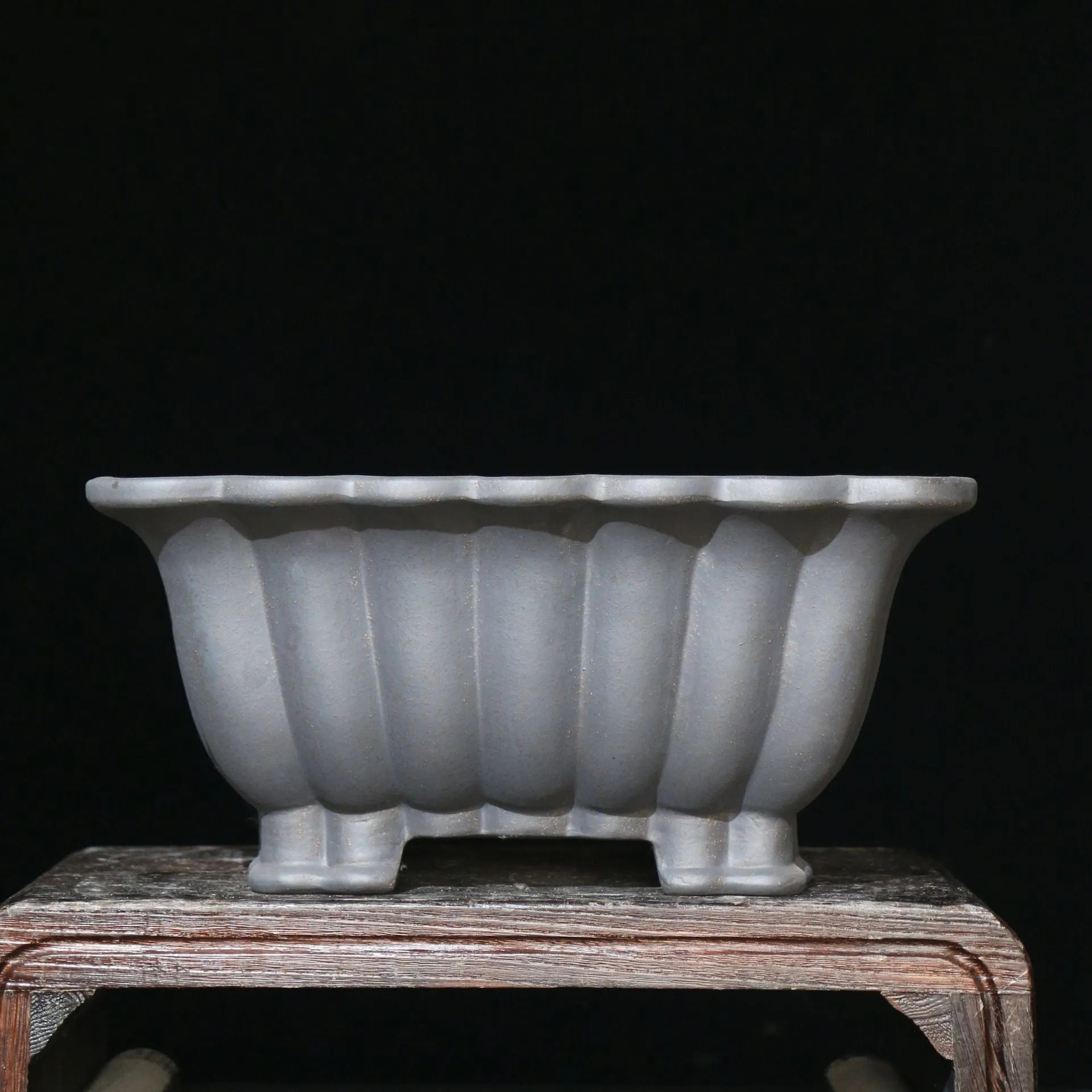Square purple sand ceramic bonsai pot with classical design for desktop plant display
