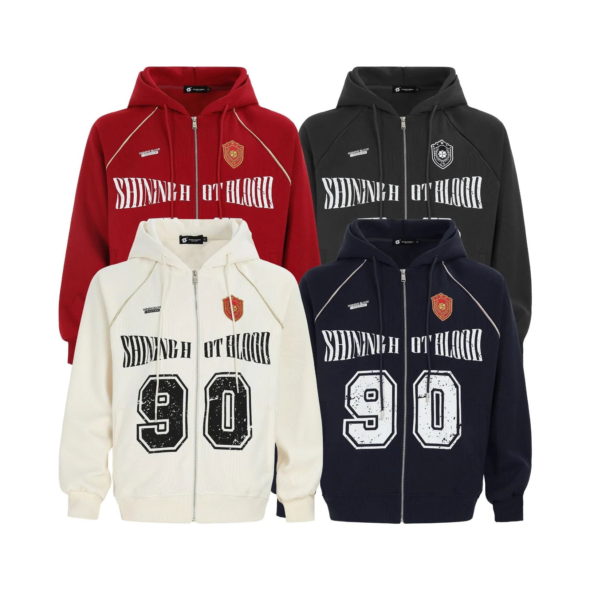 Women's loose-fit hooded jacket with retro letter embroidery in apricot colour.