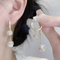 Silver tassel ball earrings with rhinestone drops and confession balloon motifs on copper base