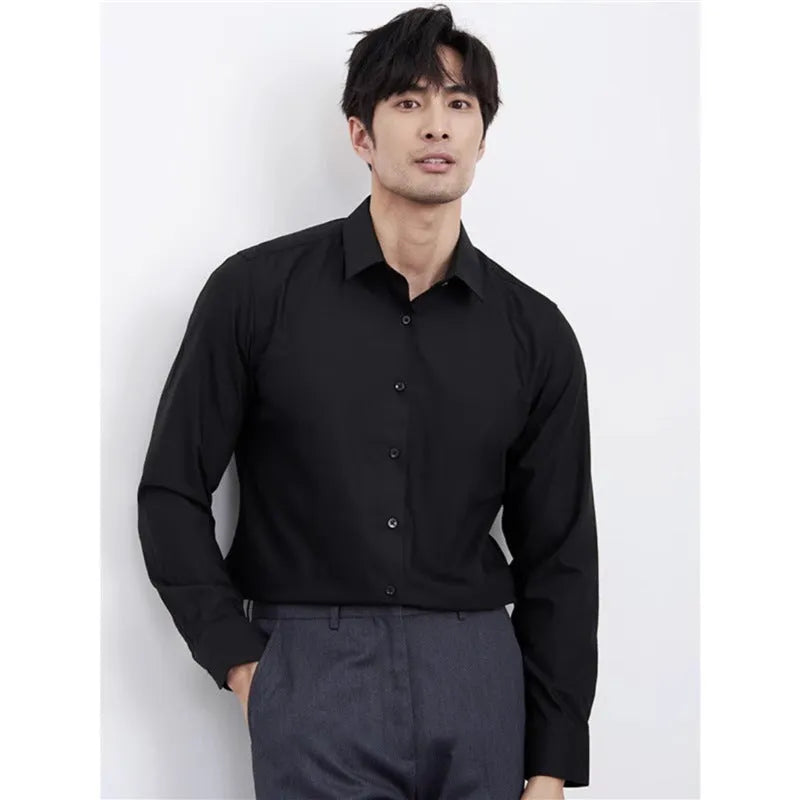 Men's wine red business casual shirt with slim fit and long sleeves