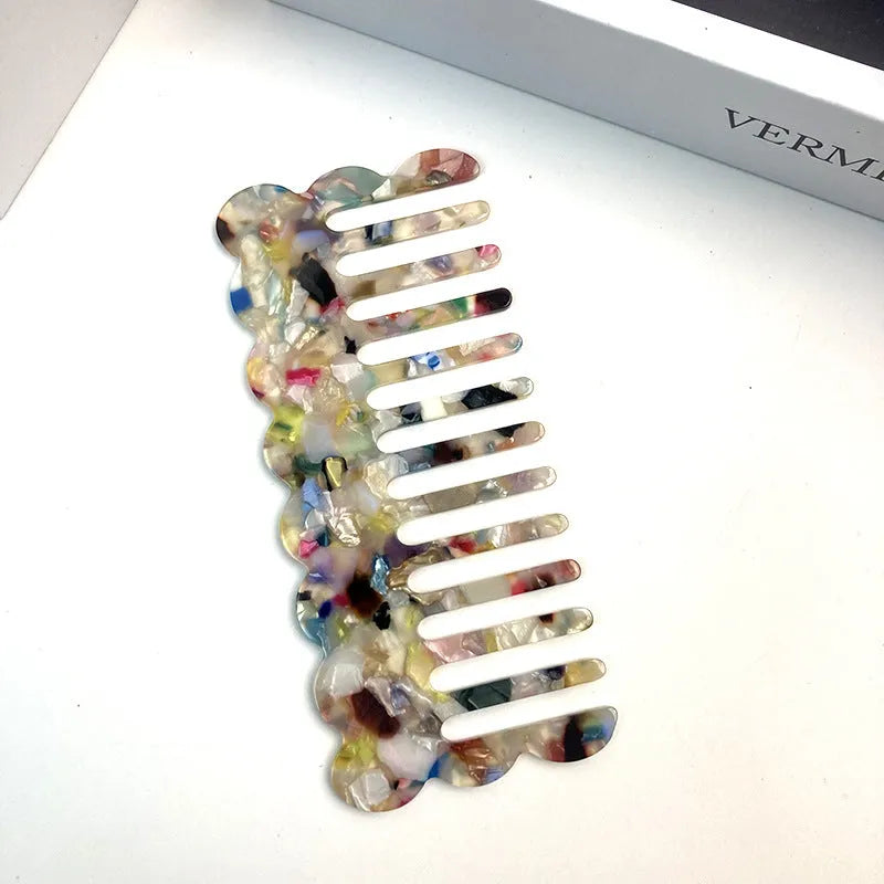 Acetate geometric wave hairdressing comb in multiple colour options for women's hairstyling