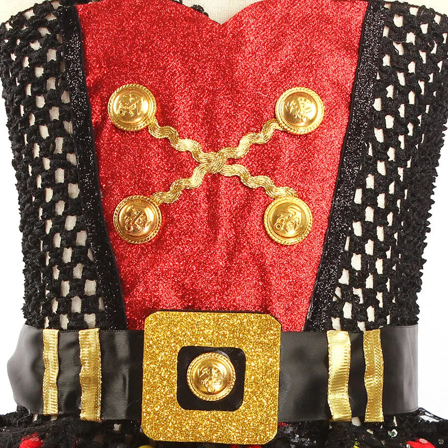 Girls pirate Halloween costume dress with sequins, mesh panels and lace detailing in sleeveless design