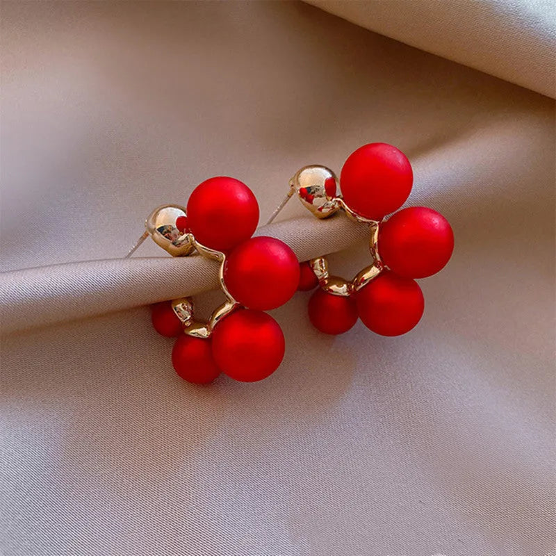 Red bell-shaped drop earrings for women with alloy construction