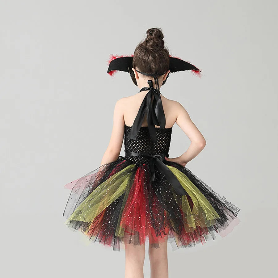 Girls pirate Halloween costume dress with sequins, mesh panels and lace detailing in sleeveless design