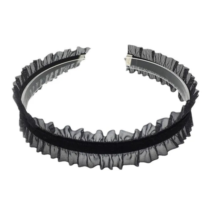 Velvet ruffled clavicle necklace with floral alloy pendant on snake bone chain in black, light coffee, or white.