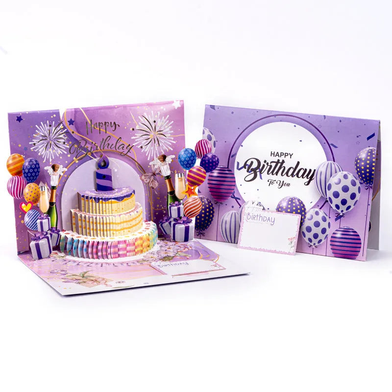 3D cake greeting card with Chinese ink style artwork showing manual folding and light music theme