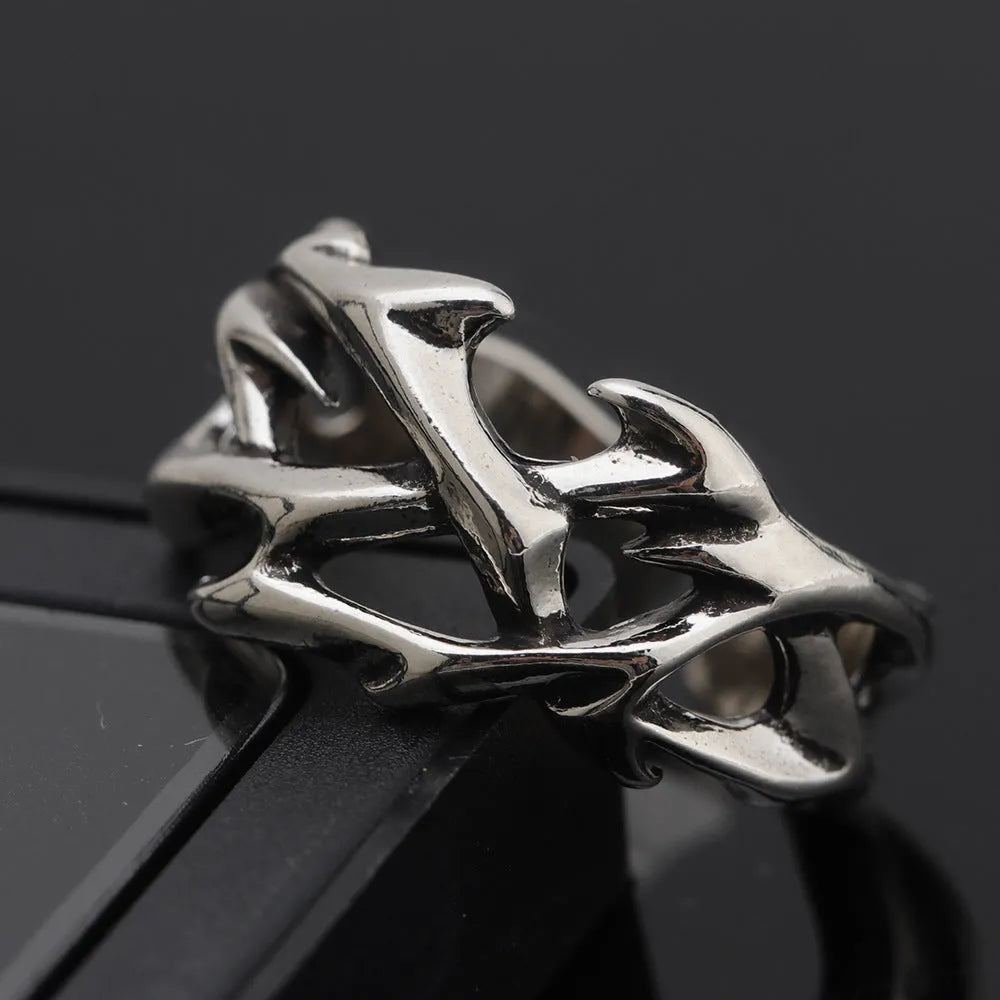Copper geometric thorn flower ring with adjustable opening in colour J2150 thorns