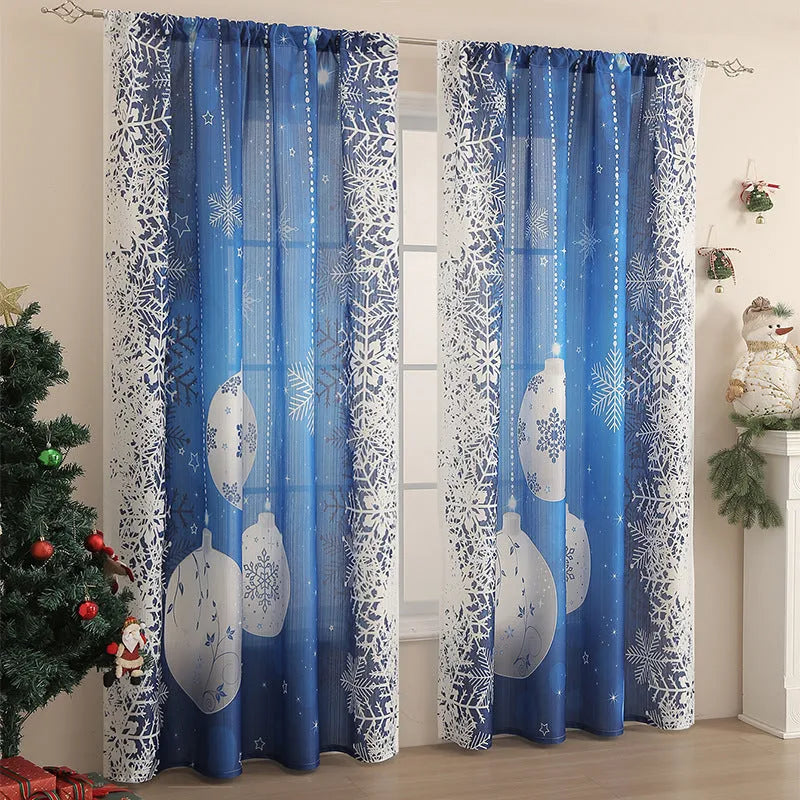 American-style rectangular polyester curtain with Christmas printed designs in red and blue colour options