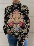Black turtleneck long sleeve sweater with 3D printed pattern, loose Japanese Korean casual style