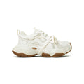 Women's milky white beige platform sneakers with dad shoe silhouette and round toe