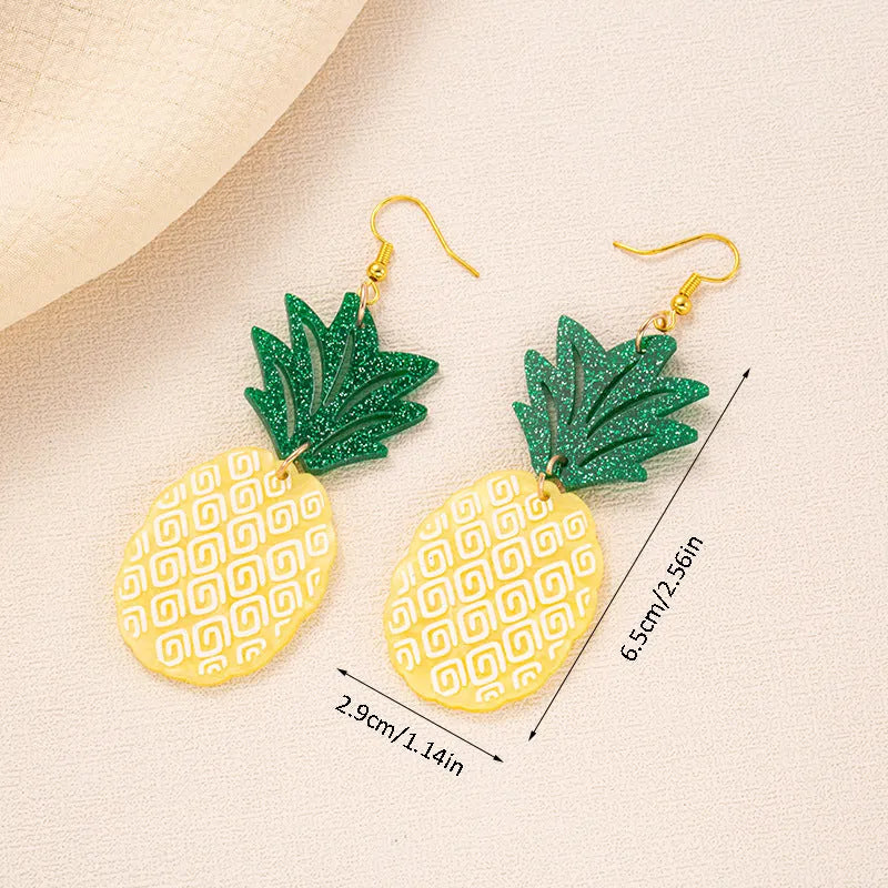 Jackfruit-shaped dangle earrings in acrylic and alloy, shown in one of five colour styles.