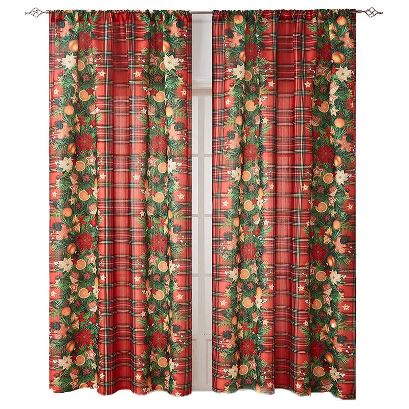 American-style rectangular polyester curtain with Christmas printed designs in red and blue colour options