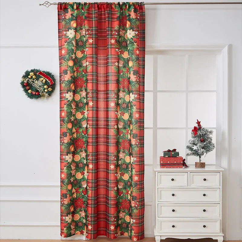 American-style rectangular polyester curtain with Christmas printed designs in red and blue colour options