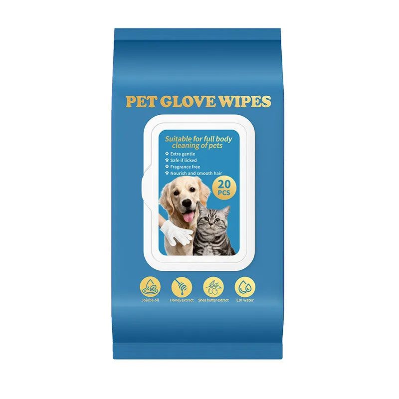 Disposable pet grooming gloves for cats and dogs in 20-piece wash-free packs