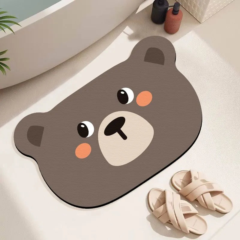 Cartoon animal diatom absorbent non-slip bathroom mat in alien shape.
