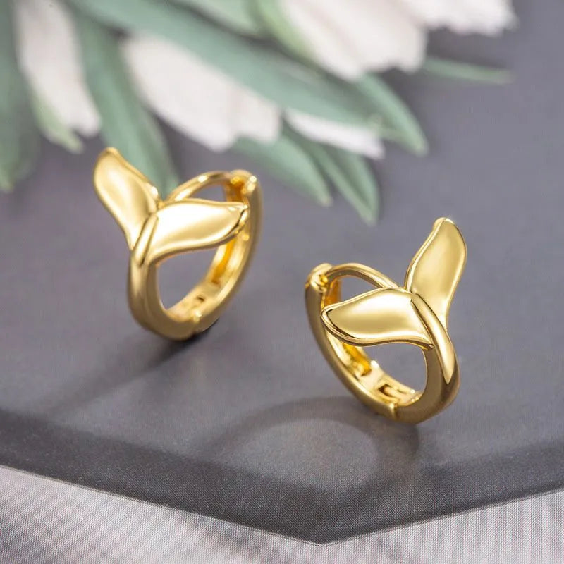 Women's fishtail design copper earrings in white gold or yellow gold electroplated finish