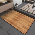 Square American style bathroom floor mat with wood grain geometric pattern in diatom ooze material.