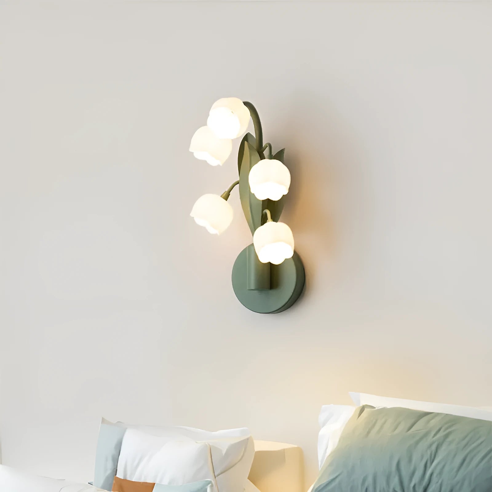 French pastoral wall-mounted bedside lamp with green tricolour LED light and white PC shade