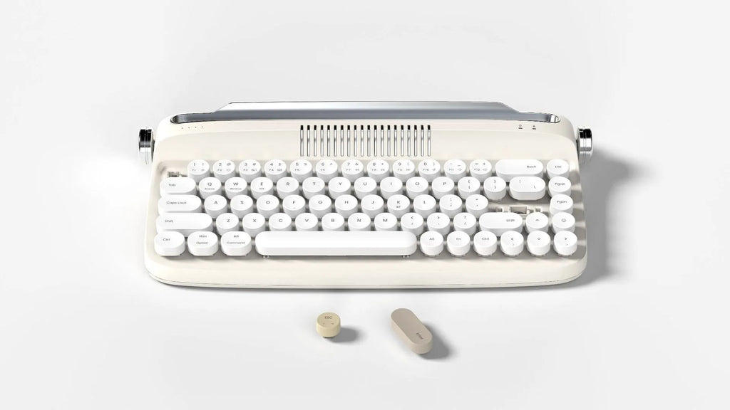 B307 Rechargeable Retro Bluetooth Wireless Keyboard with ABS Construction, Universal Compatibility, and Choose from White, Ivory Yellow, Green, Pink, or Sand Beige Colour Options