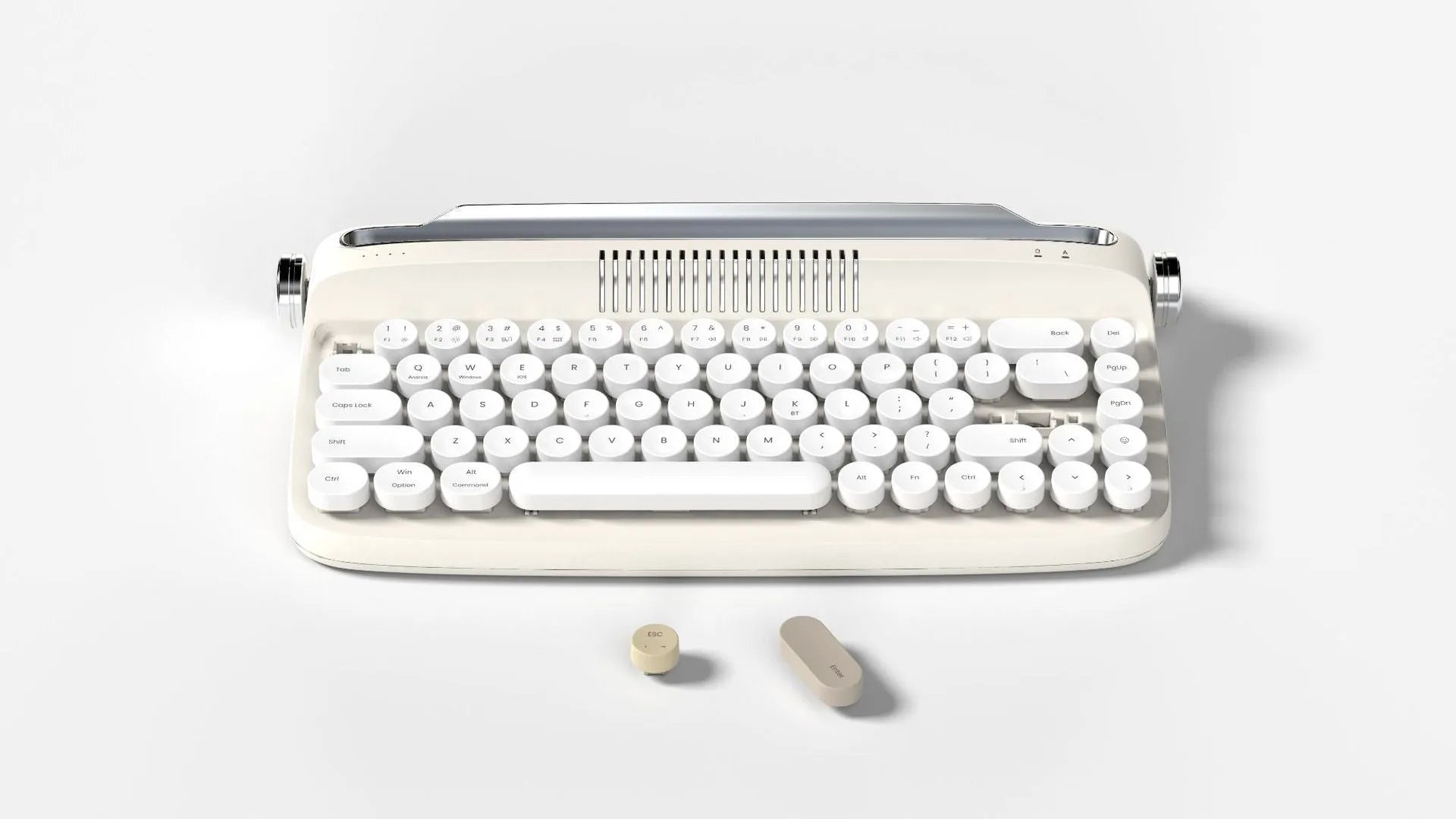 B307 Rechargeable Retro Bluetooth Wireless Keyboard with ABS Construction, Universal Compatibility, and Choose from White, Ivory Yellow, Green, Pink, or Sand Beige Colour Options