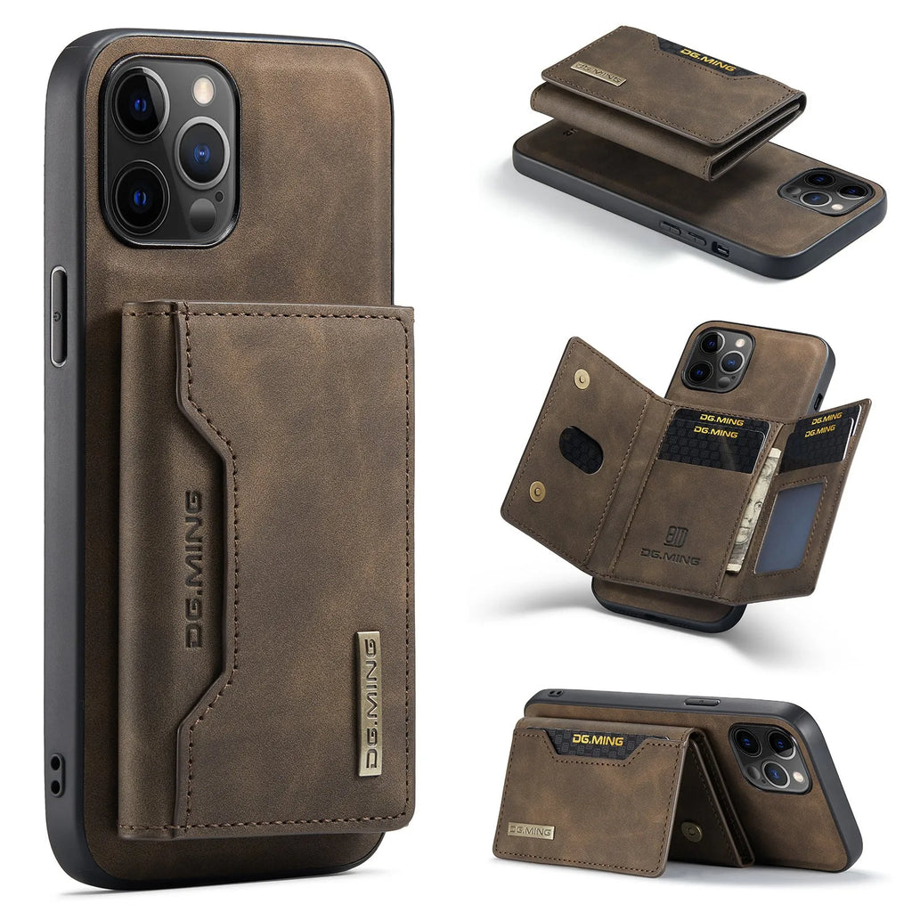 PU leather card holder phone case for Apple iPhone with magnetic closure and retro style
