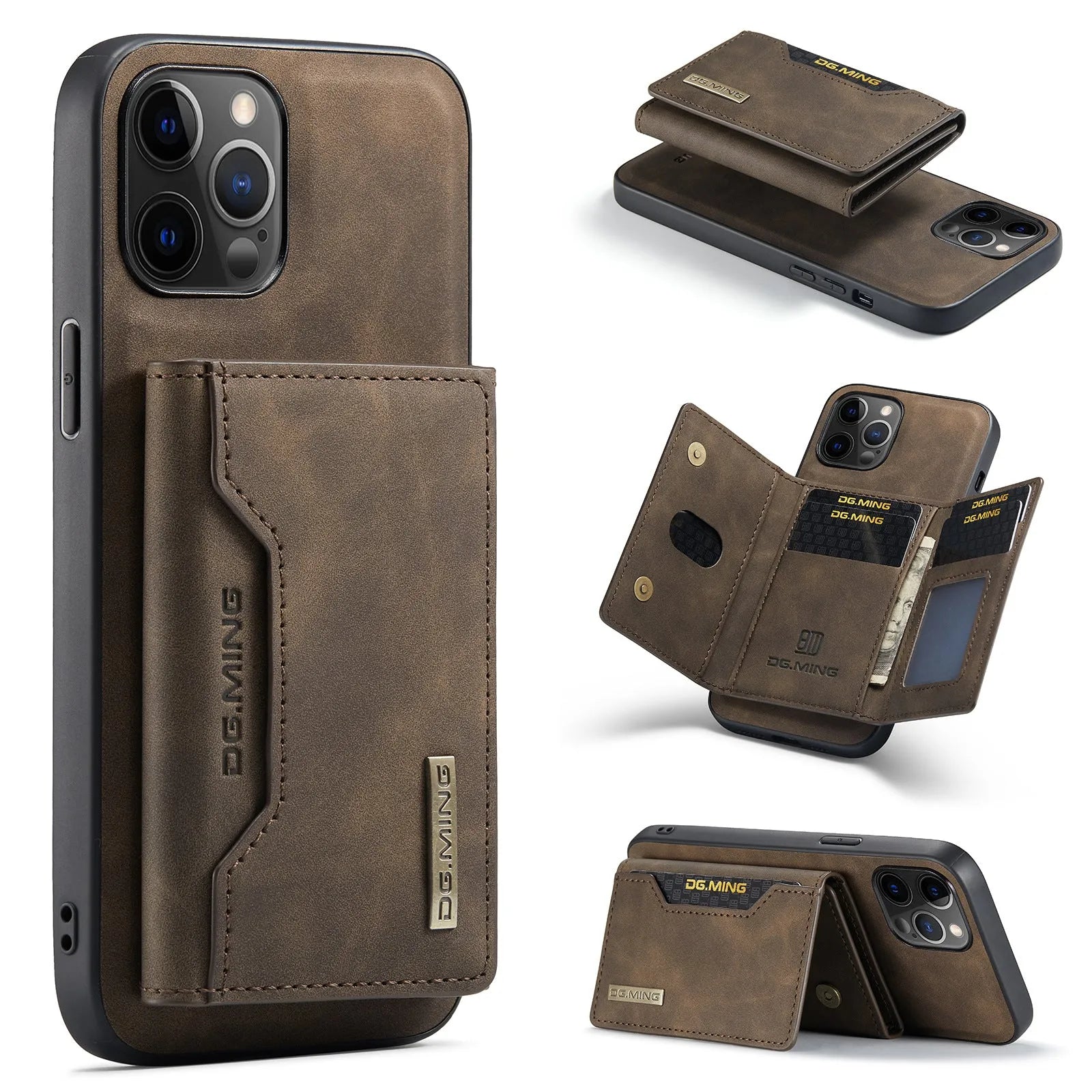 PU leather card holder phone case for Apple iPhone with magnetic closure and retro style