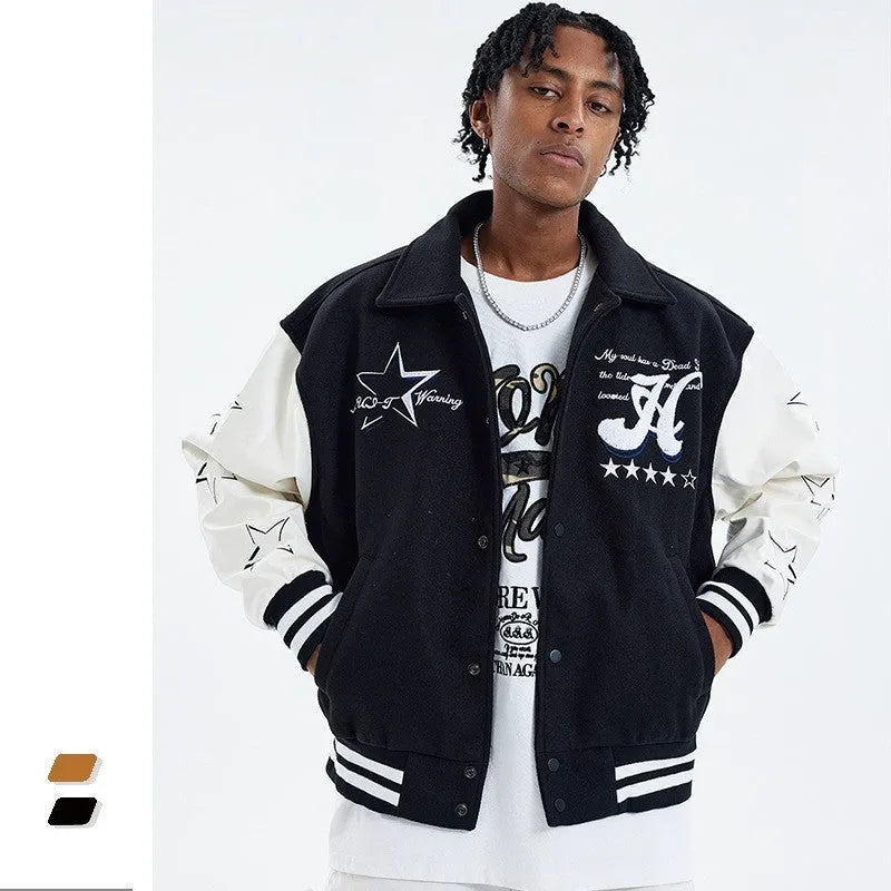 American Street Tide retro vintage jacket for men in black cotton hip hop style