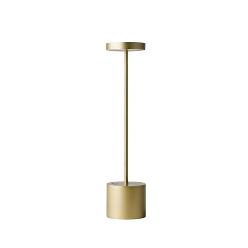 Aluminium rechargeable touch desk lamp in silver finish showing dimmable LED light.