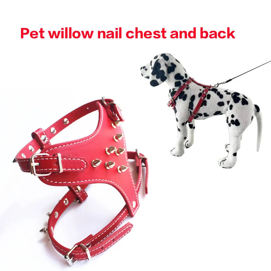 Black spiked studded PU leather dog harness vest with adjustable straps for small breeds