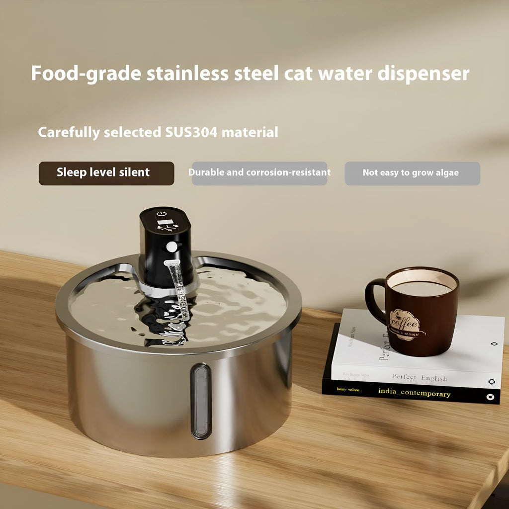 Stainless steel pet water fountain with heating base in black or white colour