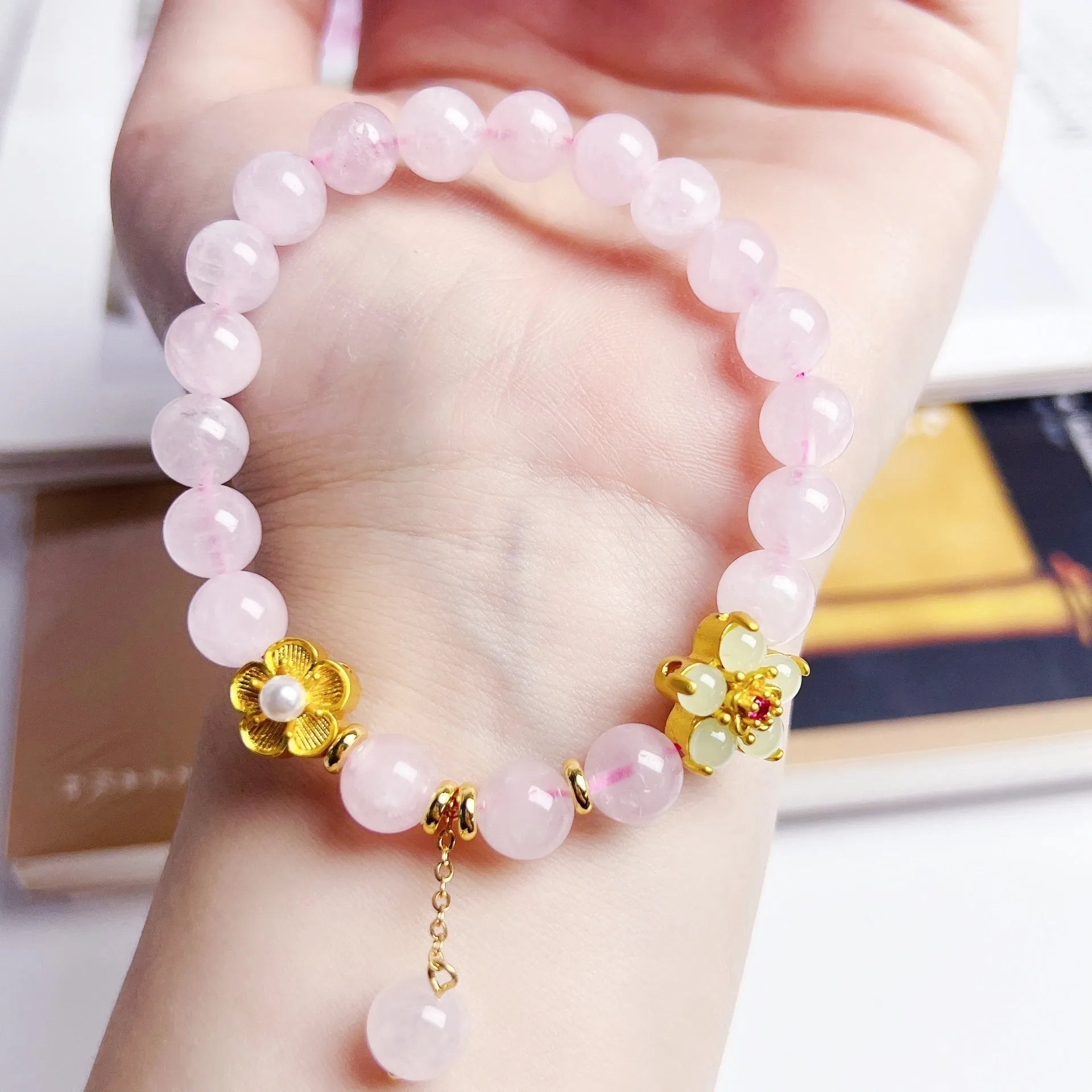 NAFU Chinese crystal peach blossom bracelet with pink colour and natural style