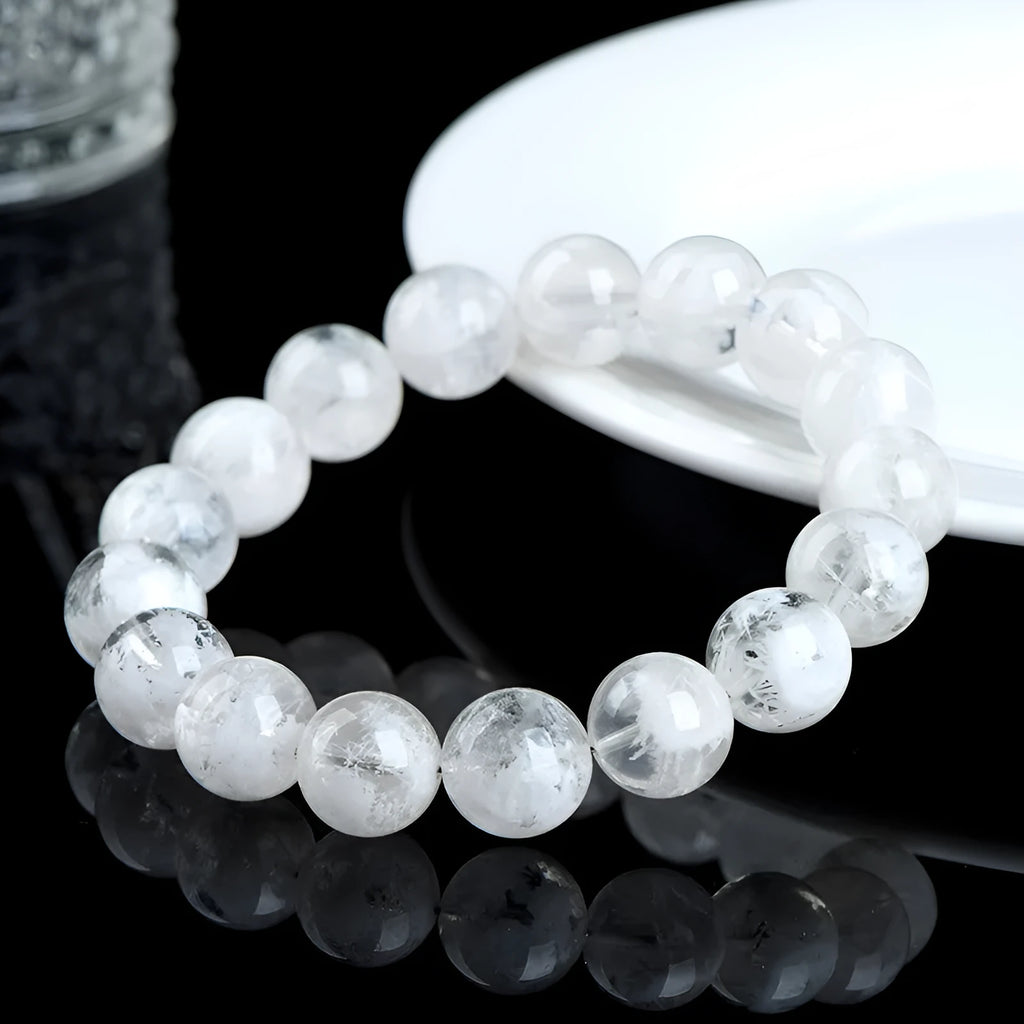 Women's crystal bracelet with natural blizzard snowflake round beads and traditional Chinese decorative elements